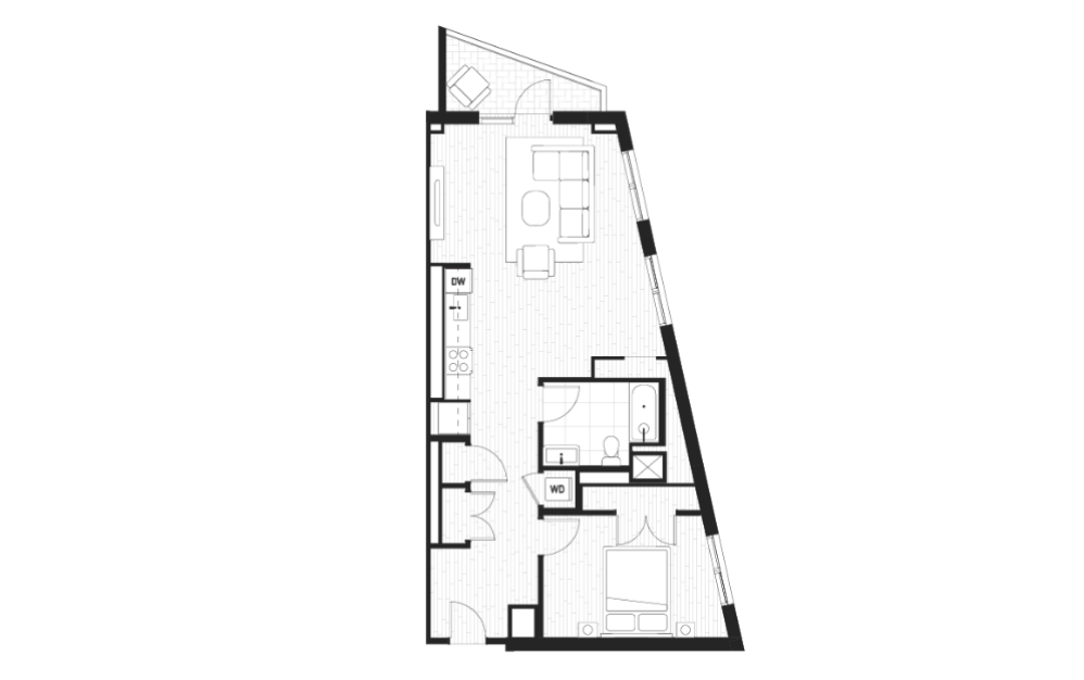 1 Bedroom, 1 Bath - Unit 201 - 1 bedroom floorplan layout with 1 bathroom and 876 square feet