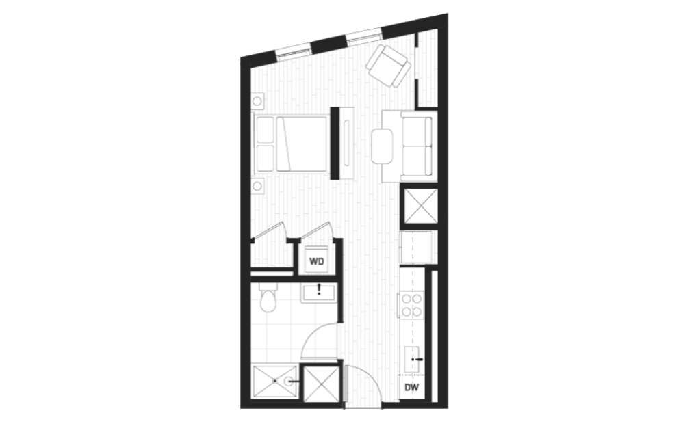 Studio - Unit 203 - Studio floorplan layout with 1 bathroom and 475 square feet