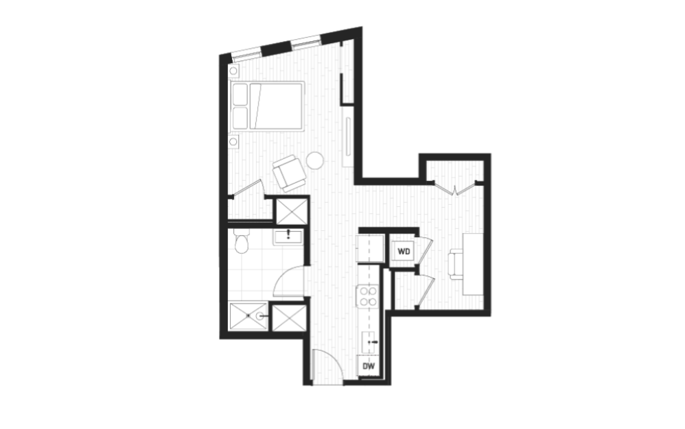 Studio w/ Den - Unit 304 - Studio floorplan layout with 1 bathroom and 589 square feet