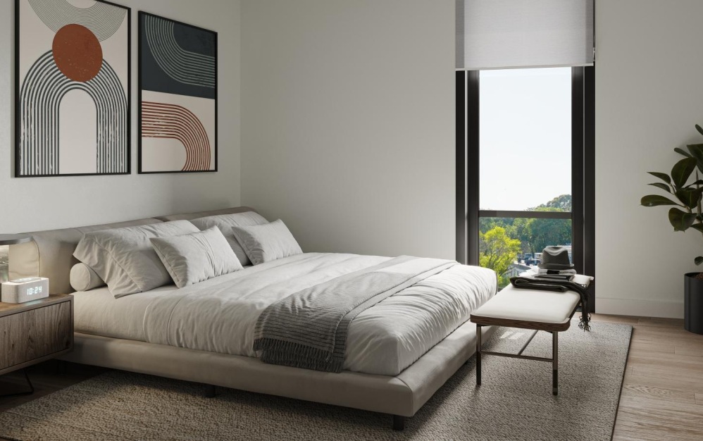 1 Bedroom, 1 Bath - 1 bedroom floorplan layout with 1 bathroom and 653 square feet (Bedroom , 3D)