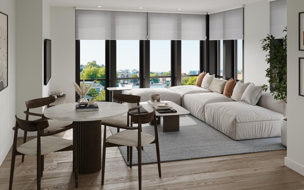 2 Bedroom, 2 Bath - 2 bedroom floorplan layout with 2 bathrooms and 1054 square feet (Living Room , 3D)